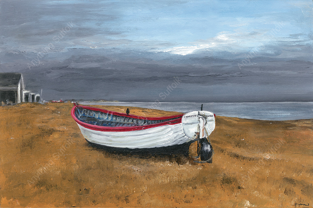 Black crow on boat, Suffolk Coast by Sue Stroud